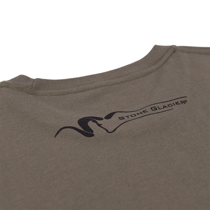 Stone Glacier Billy Stamp T-Shirt, Army Green, back yoke logo detail