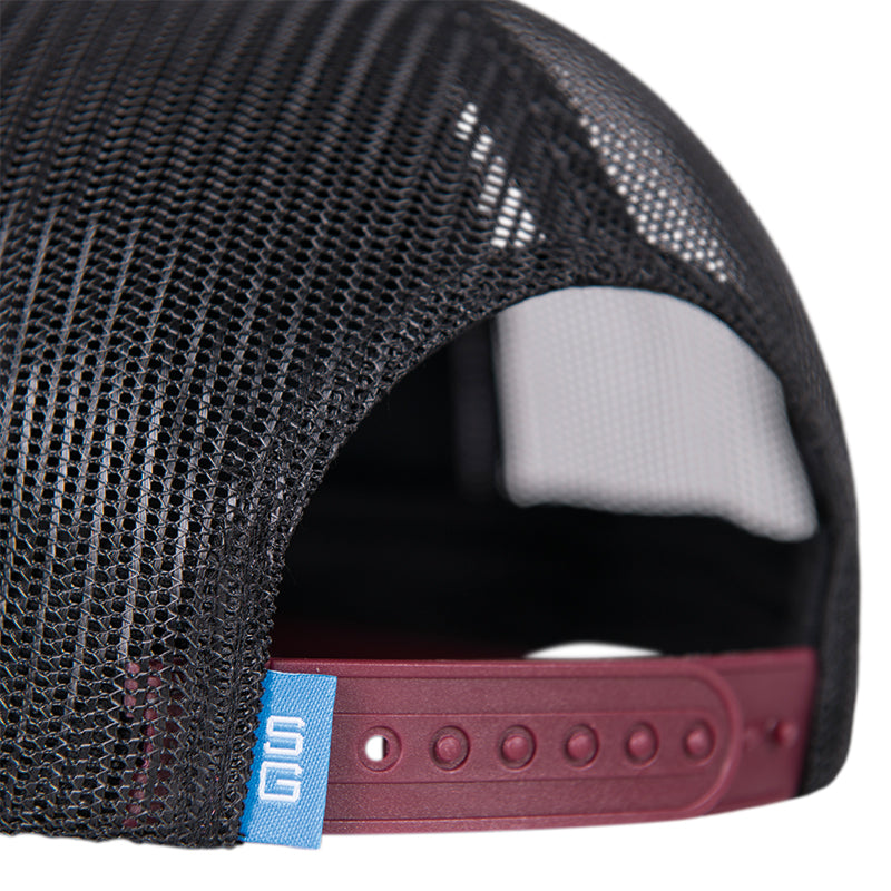 Stone Glacier Centered Ram Trucker, Maroon snap back detail