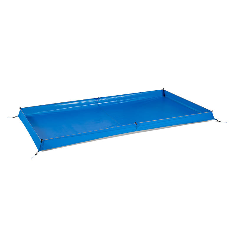 Stone Glacier Skyscraper 2P Tub Footprint, blue tub-shaped footprint staked out