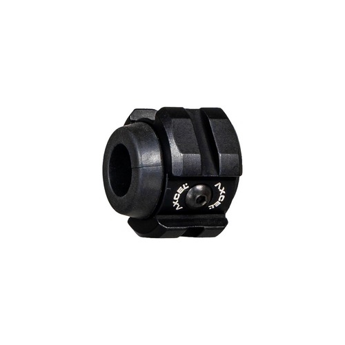 Axcel X-Vibe Picatinny stabilizer dampener, Black, angled view showing Picatinny rail