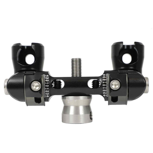 Axcel TriLock Adjustable V-Bar Mount, black, front view with stainless eye bolt and CenterLock barrel nut