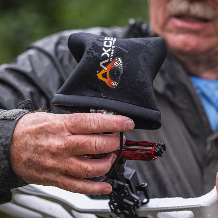 Axcel Scope Cover, Black, protecting a scope in wet weather