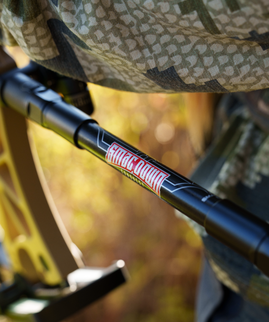 Conquest Smacdown .625 Hunting Stabilizer, Matte Black, mounted on bow