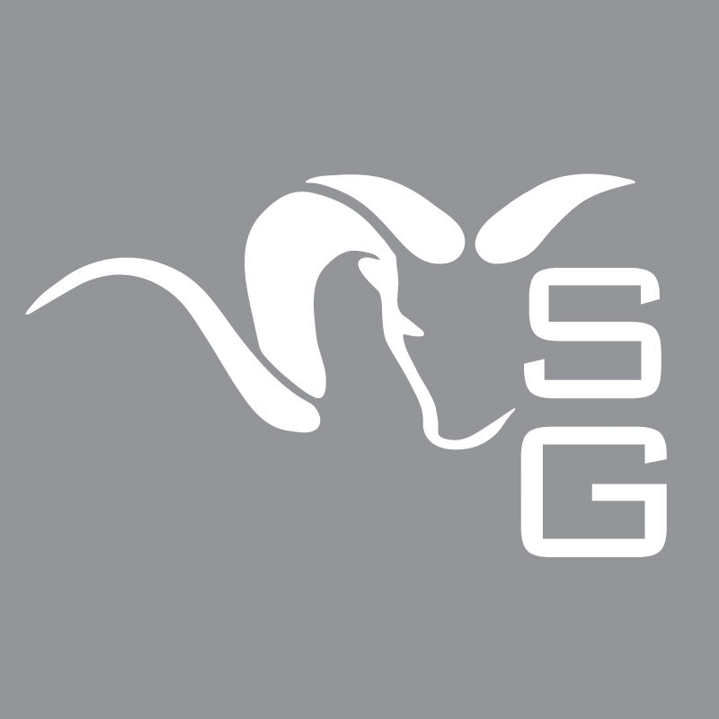 Stone Glacier SG Ram Peel-Away Sticker, white die-cut decal