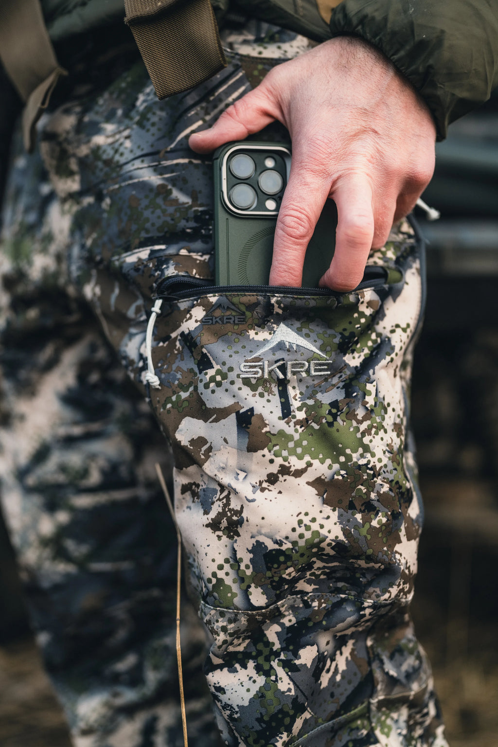 SKRE Hardscrabble Pants, Summit cargo pocket in the field