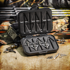 Slick Trick SlickSafe broadhead box open with broadheads, field setting