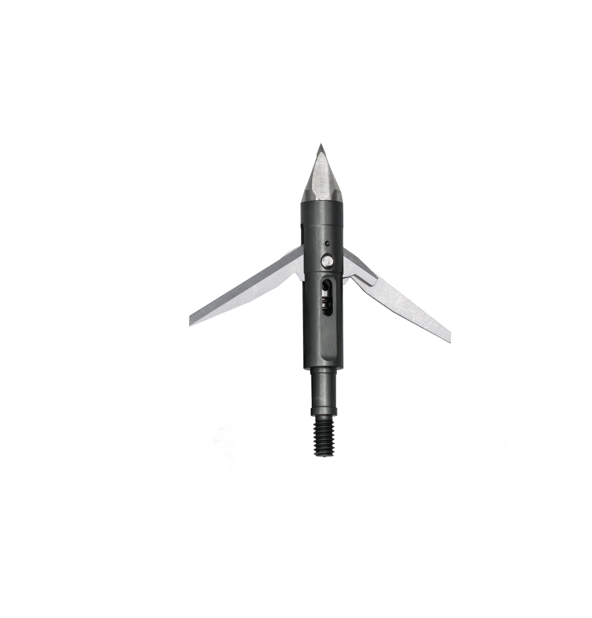 Slick Trick Torch, expandable broadhead with blades deployed on arrow