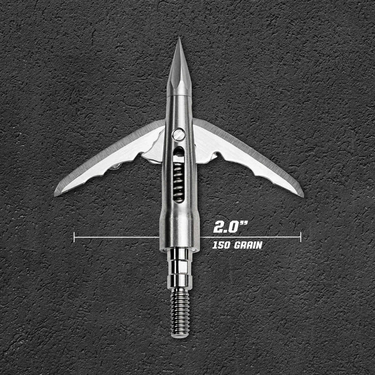 Beast 2.0in 150g Stainless Steel Broadhead, blades deployed, 2.0 in cut 150 grain