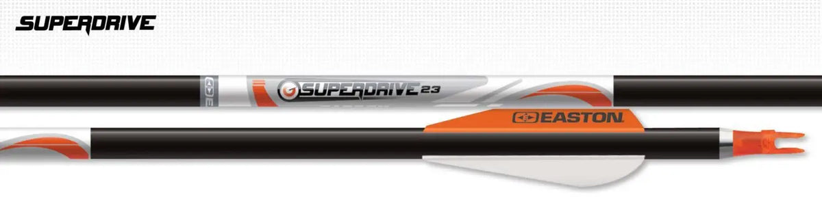 Easton SuperDrive 23 arrow shafts, bare shaft and fletched detail