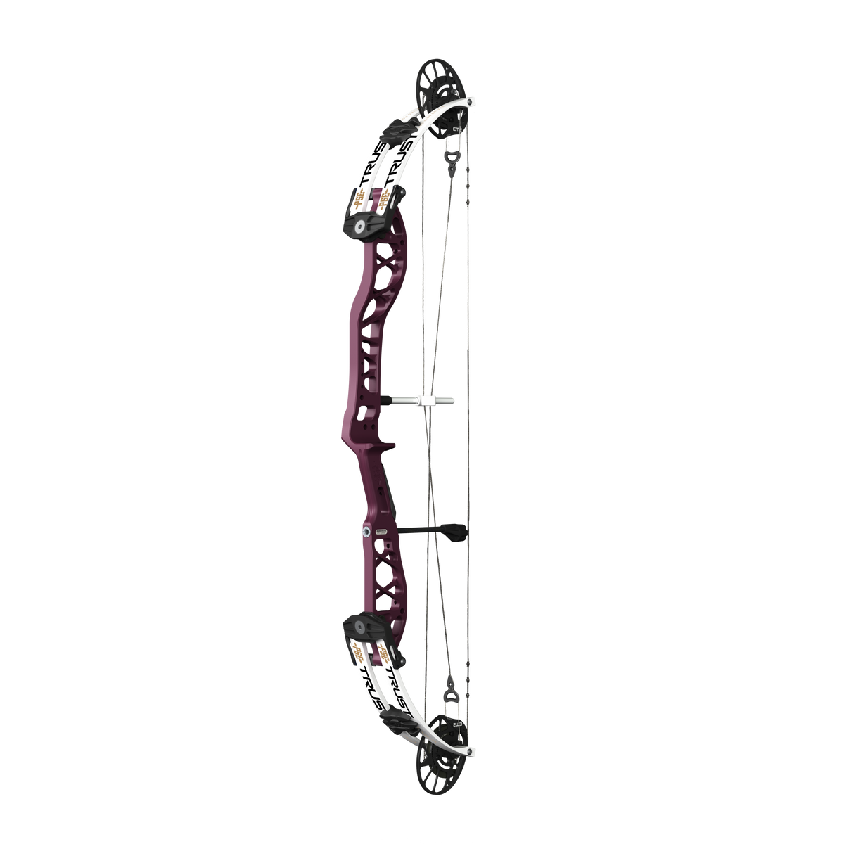 PSE Supra X Trust 37 EM2 target compound bow, Black Cherry riser, 45-degree view