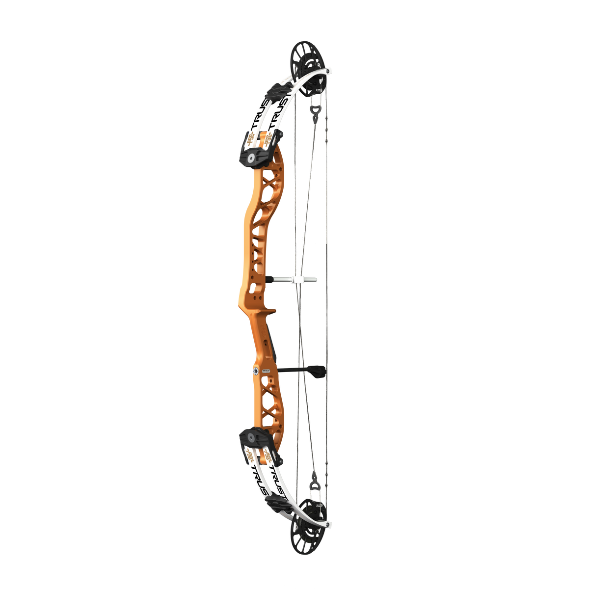 PSE Supra X Trust 37 EM2 target compound bow, Tequila Sunrise riser, 45-degree view