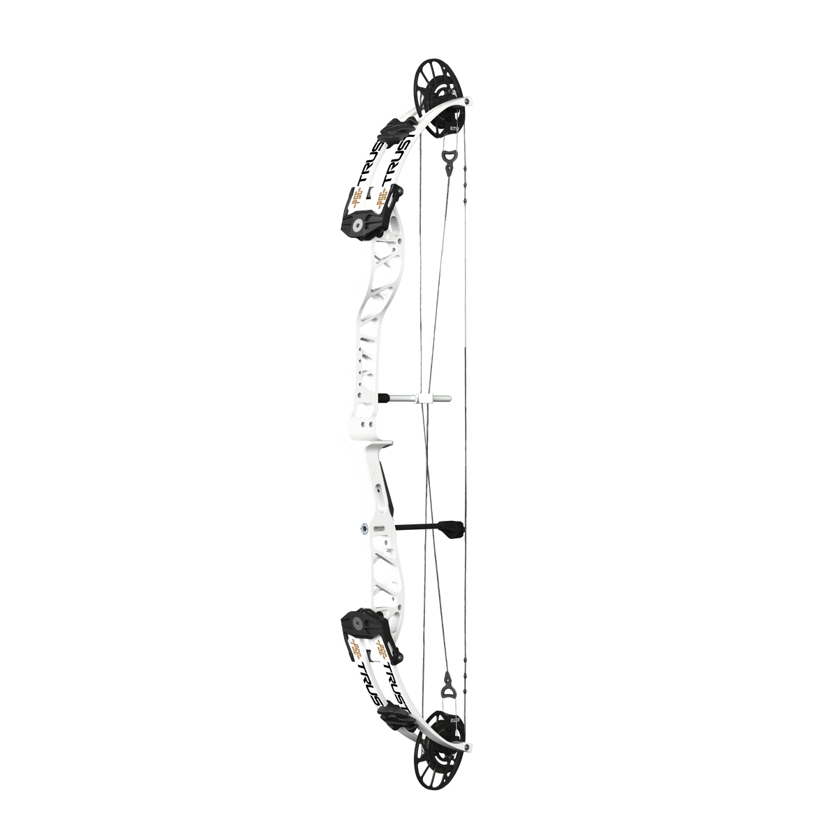 PSE Supra X Trust 37 EM2 target compound bow, White riser, 45-degree view