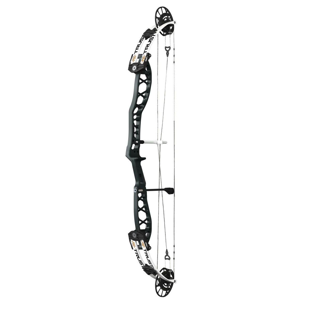 PSE Supra X Trust 40 EM2 target compound bow, Armor Black riser, 45-degree view