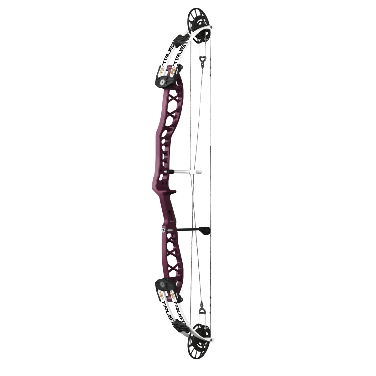 PSE Supra X Trust 40 EM2 target compound bow, Black Cherry riser, 45-degree view
