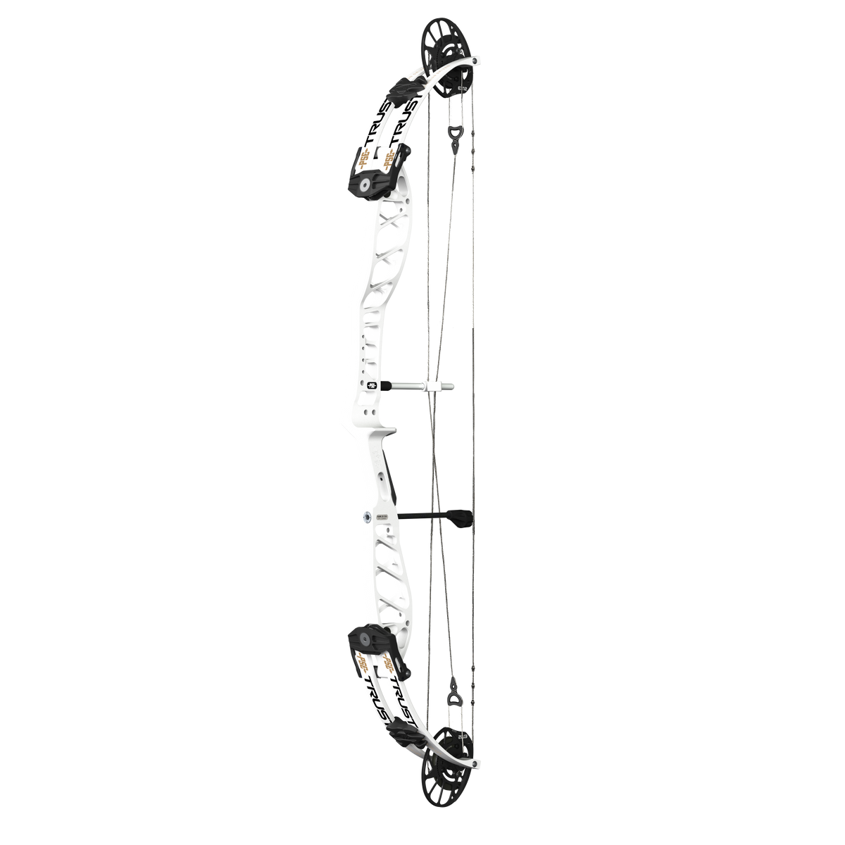 PSE Supra X Trust 40 EM2 target compound bow, White riser, 45-degree view