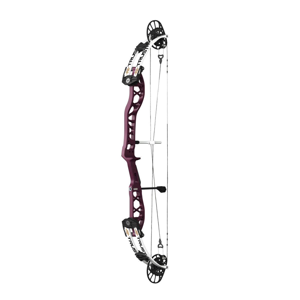 PSE Supra X Trust 37 FDSM target compound bow, Black Cherry riser, 45-degree view
