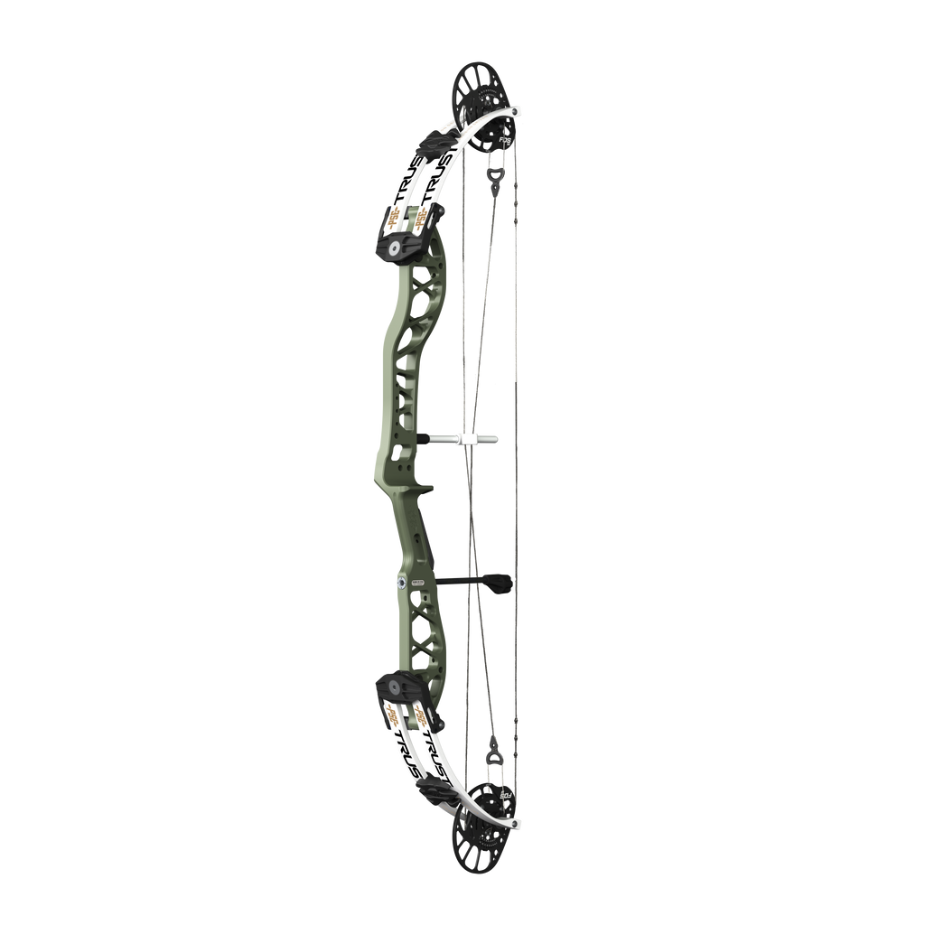 PSE Supra X Trust 37 FDSM target compound bow, Crocodile riser, 45-degree view