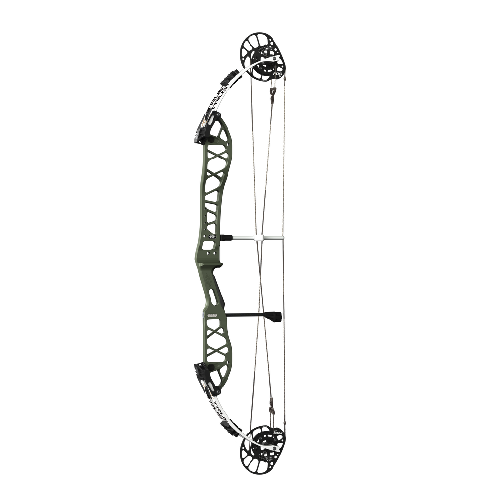 PSE Supra X Trust 37 FDSM target compound bow with FDSM cam, straight-on view