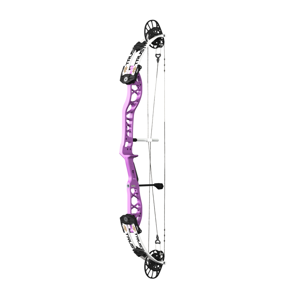 PSE Supra X Trust 37 FDSM target compound bow, Purplexed riser, 45-degree view