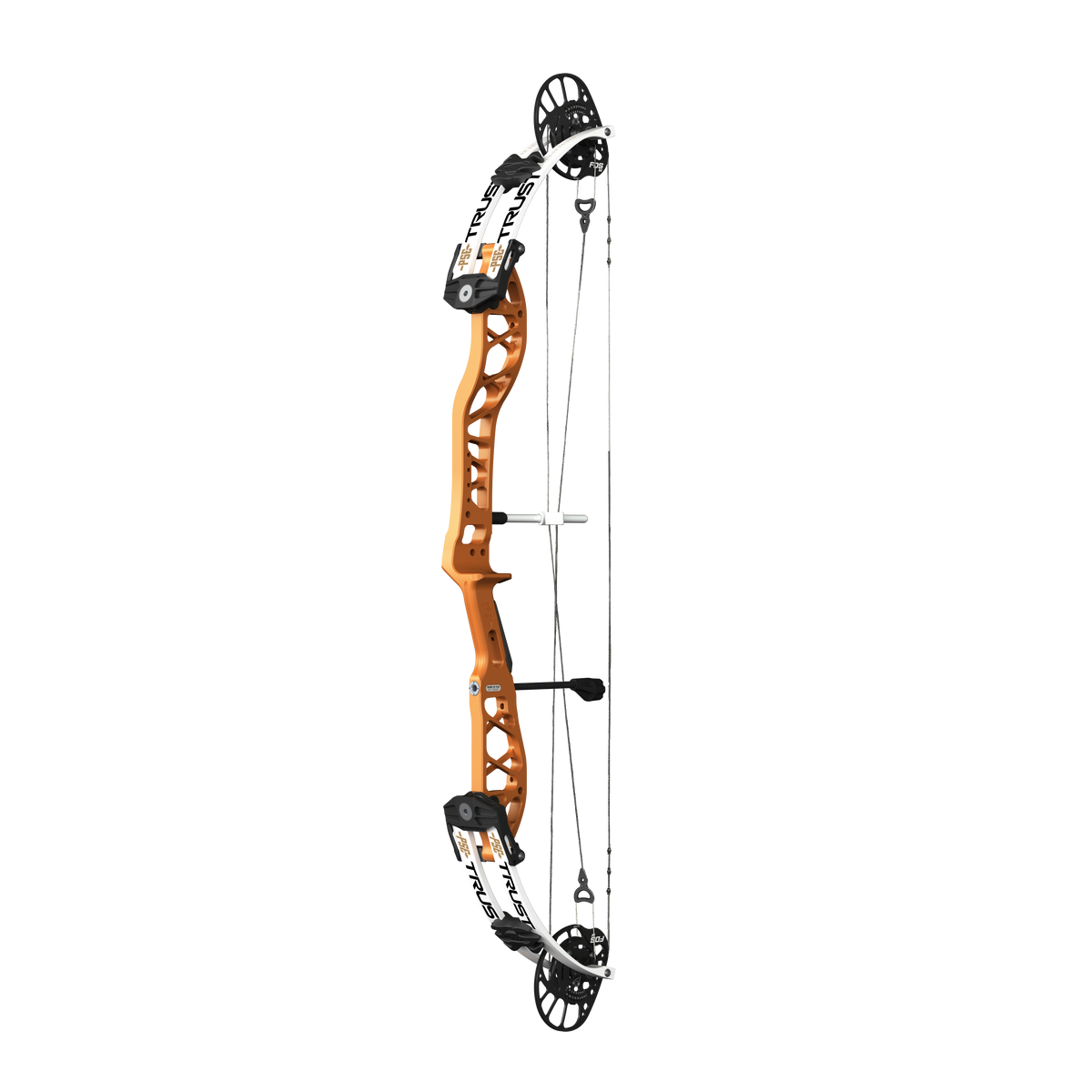 PSE Supra X Trust 37 FDSM target compound bow, Tequila Sunrise riser, 45-degree view
