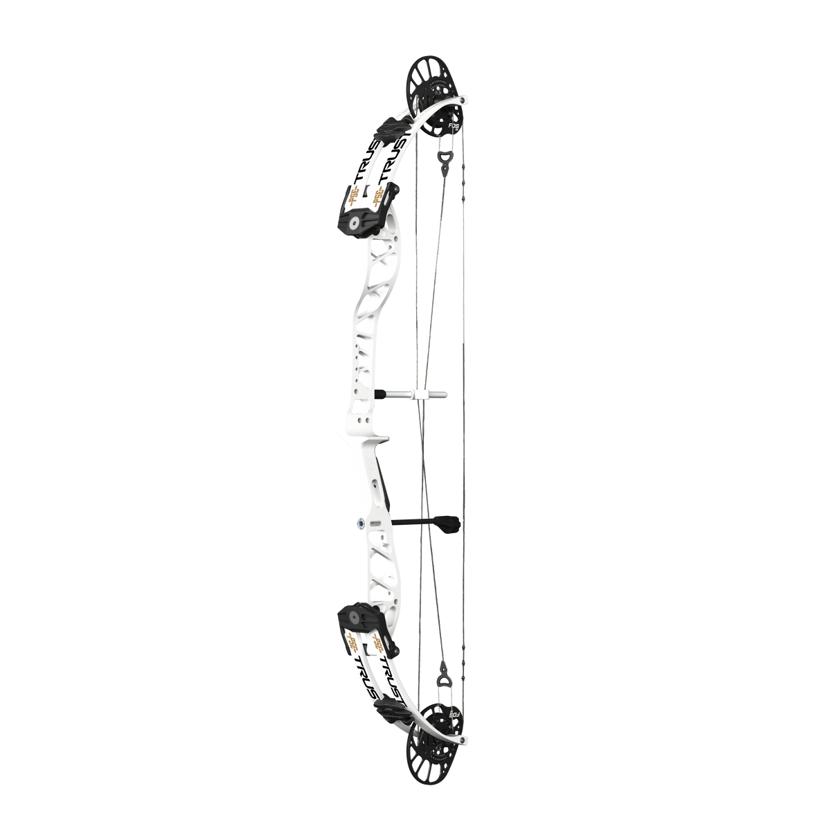 PSE Supra X Trust 37 FDSM target compound bow, White riser, 45-degree view