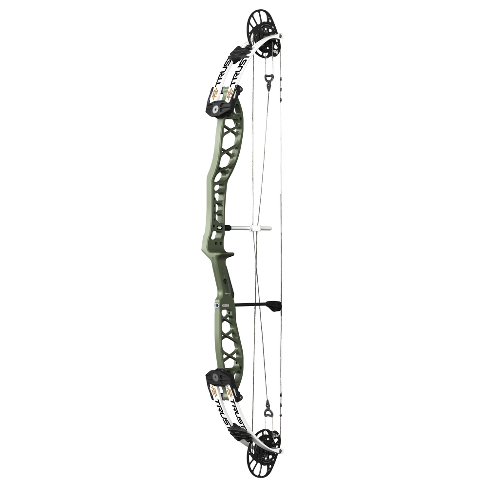 PSE Supra X Trust 40 FDSM target compound bow, Crocodile riser, 45-degree view