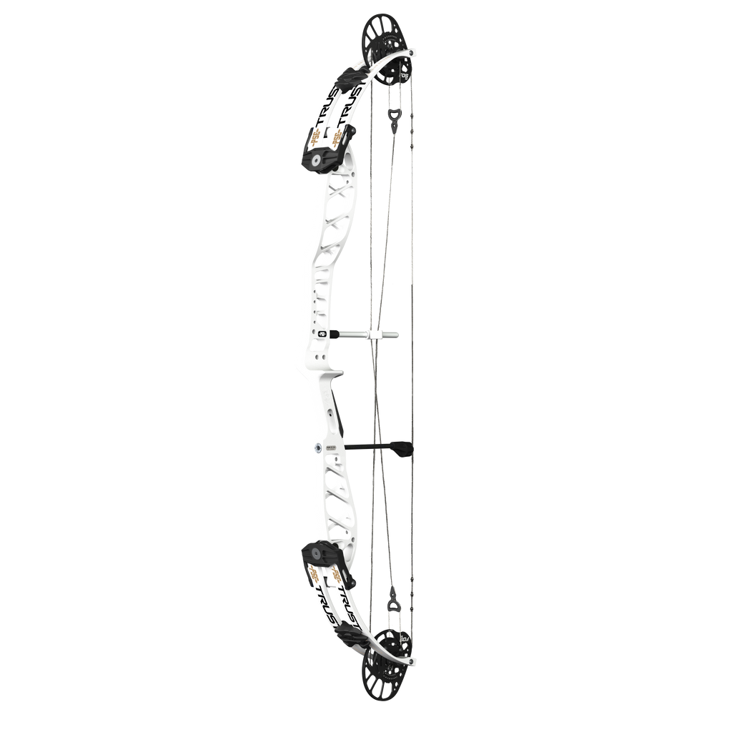 PSE Supra X Trust 40 FDSM target compound bow, White riser, 45-degree view