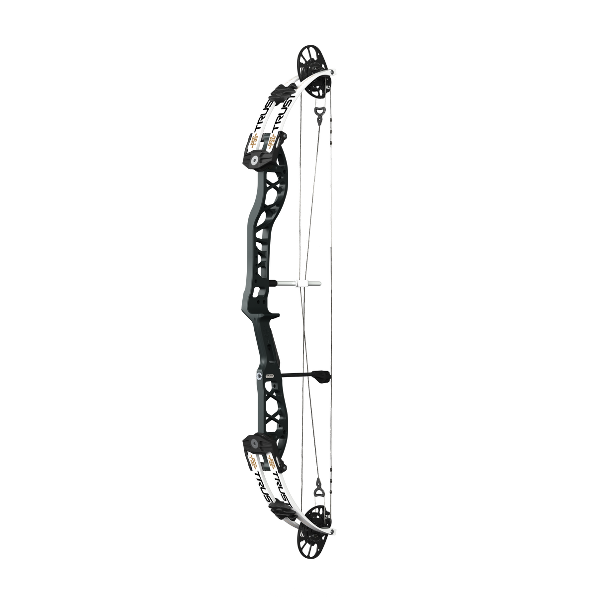 PSE Supra X Trust 37 M2 target compound bow, Armor Black riser, 45-degree view