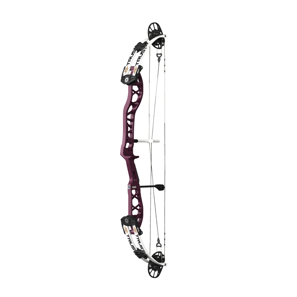 PSE Supra X Trust 37 M2 target compound bow, Black Cherry riser, 45-degree view