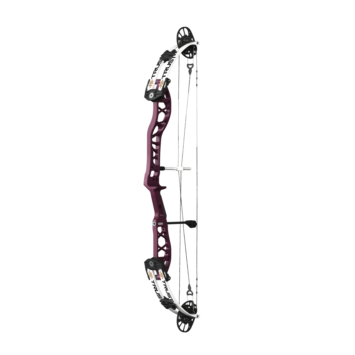 PSE Supra X Trust 37 M2 target compound bow, Black Cherry riser, 45-degree view