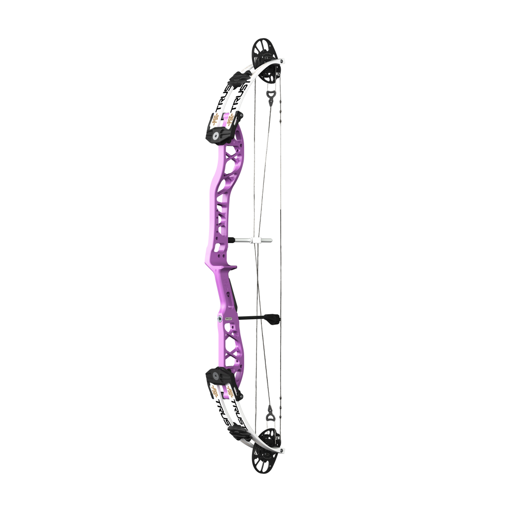 PSE Supra X Trust 37 M2 target compound bow, Purplexed riser, 45-degree view