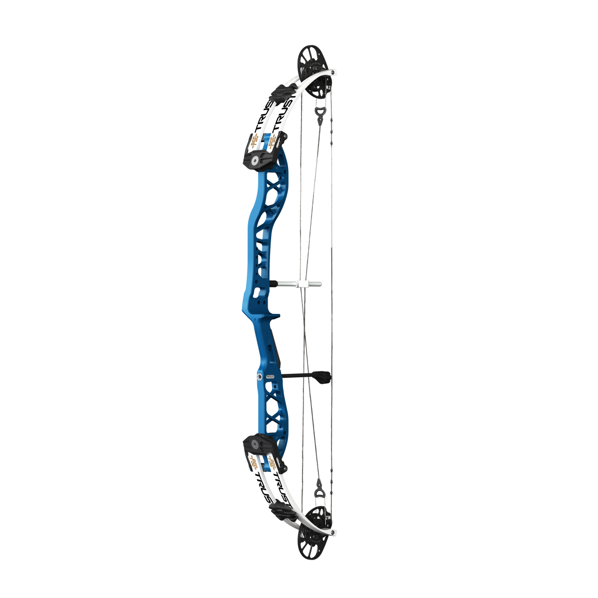 PSE Supra X Trust 37 M2 target compound bow, Ridgeway Blue riser, 45-degree view