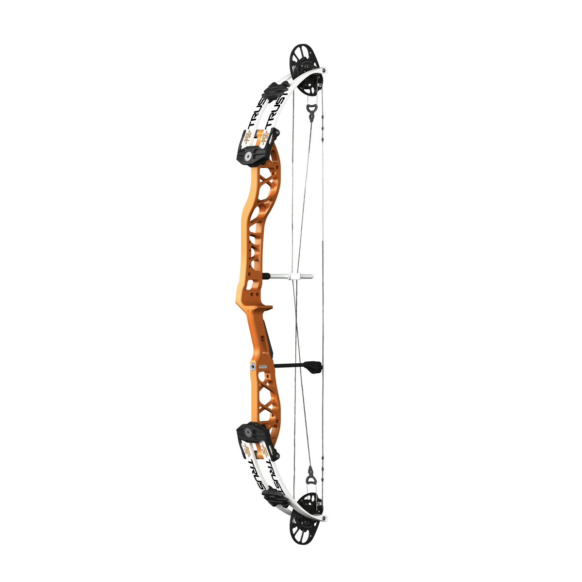PSE Supra X Trust 37 M2 target compound bow, Tequila Sunrise riser, 45-degree view