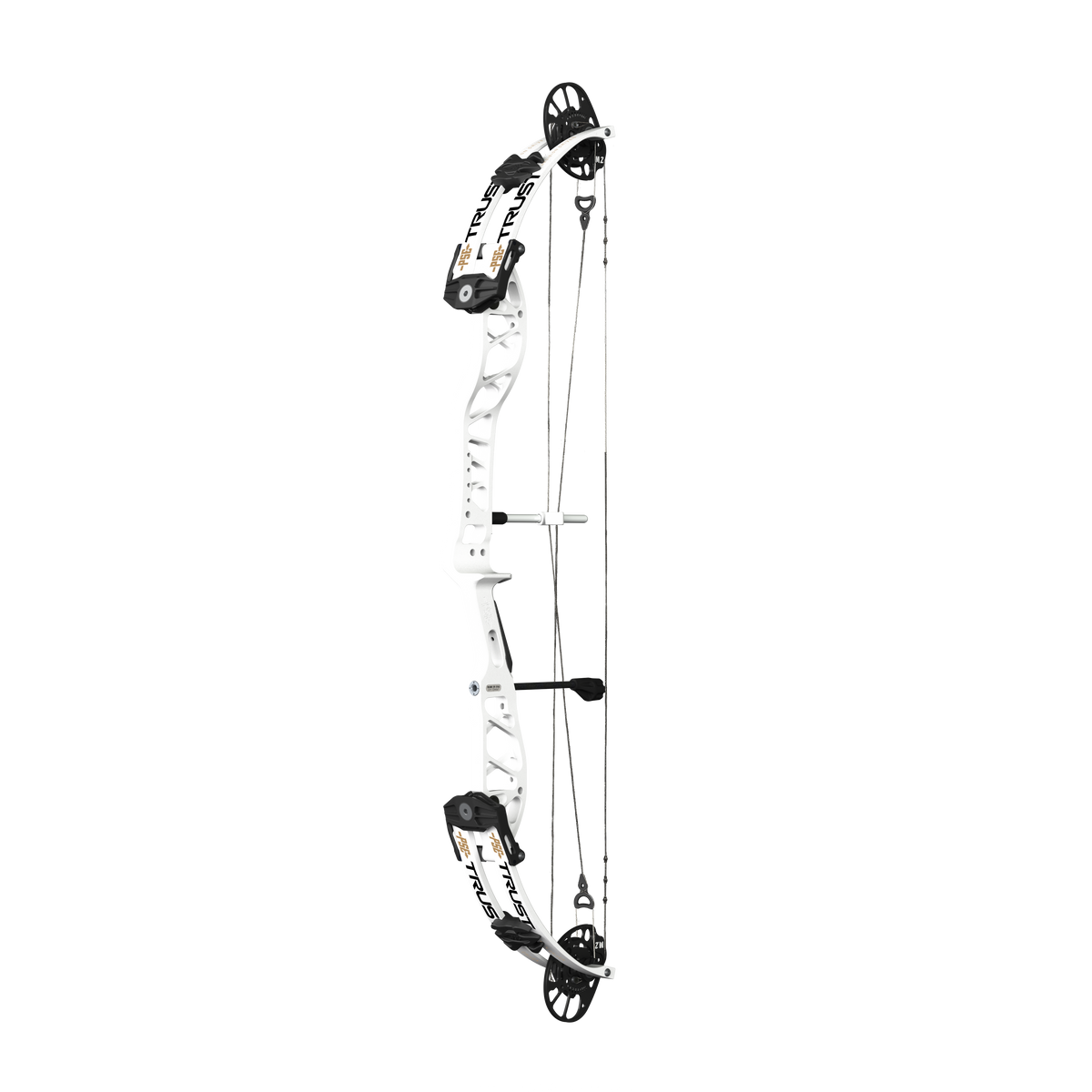 PSE Supra X Trust 37 M2 target compound bow, White riser, 45-degree view