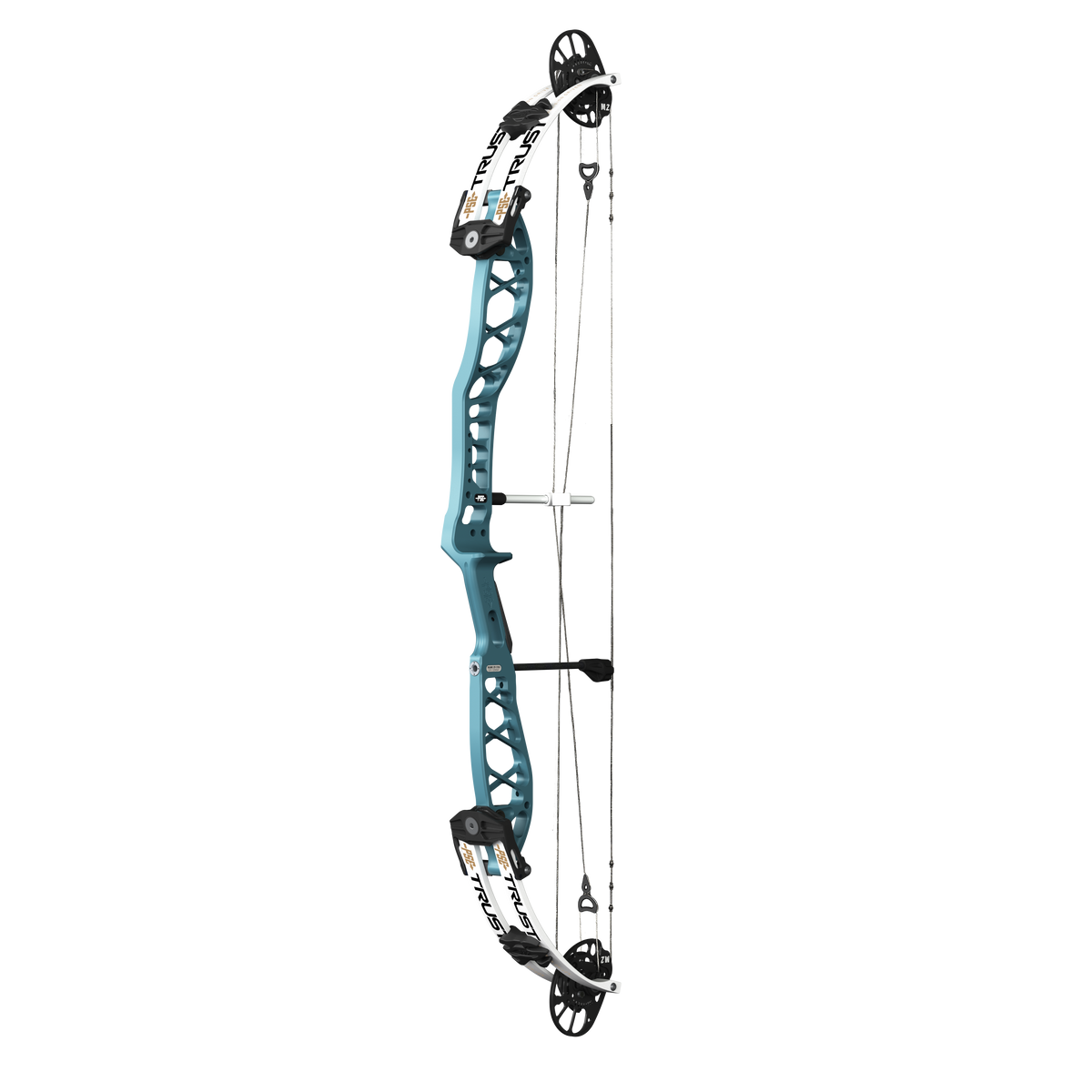PSE Supra X Trust 40 M2 target compound bow, Aztec Teal riser, 45-degree view