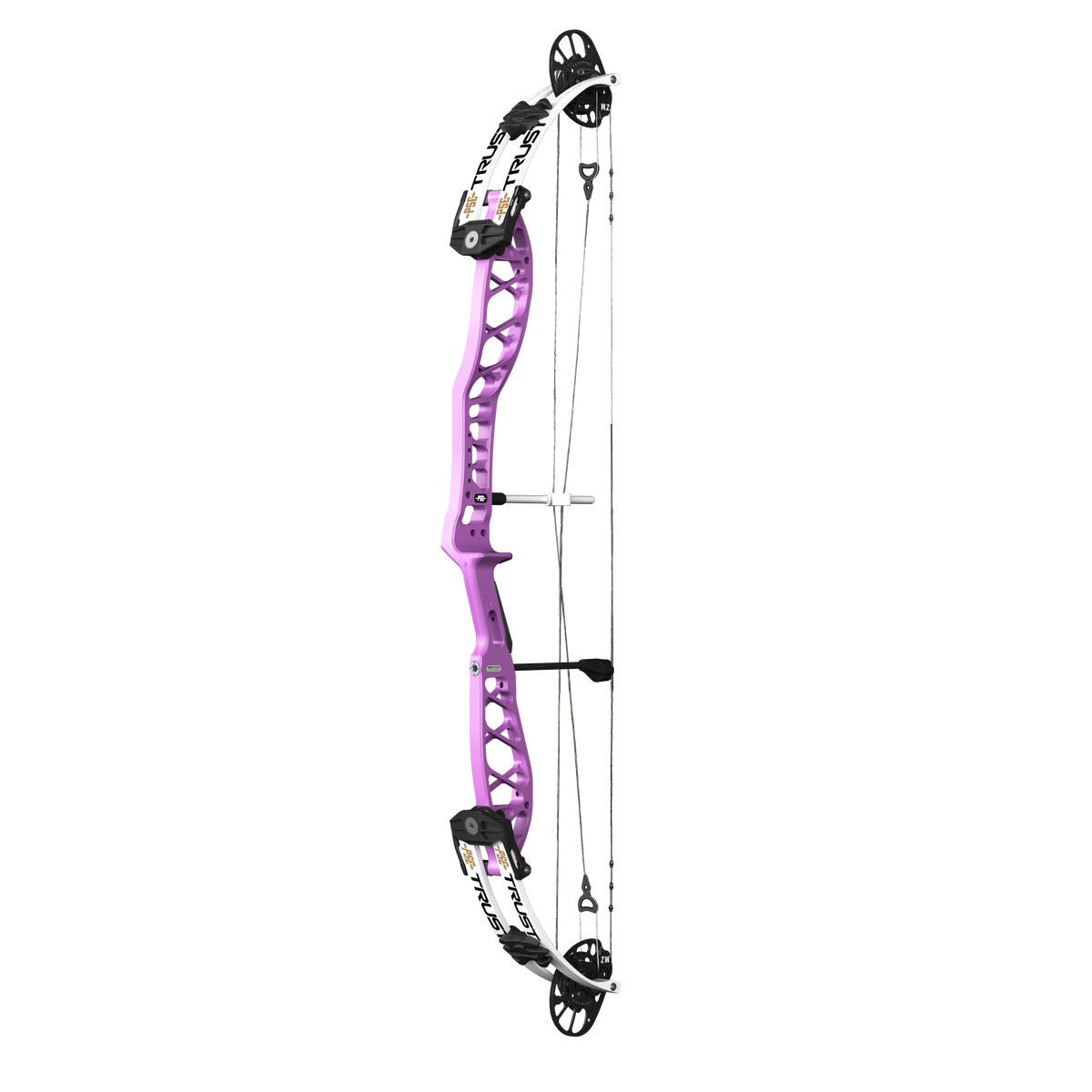PSE Supra X Trust 40 M2 target compound bow, Purplexed riser, 45-degree view