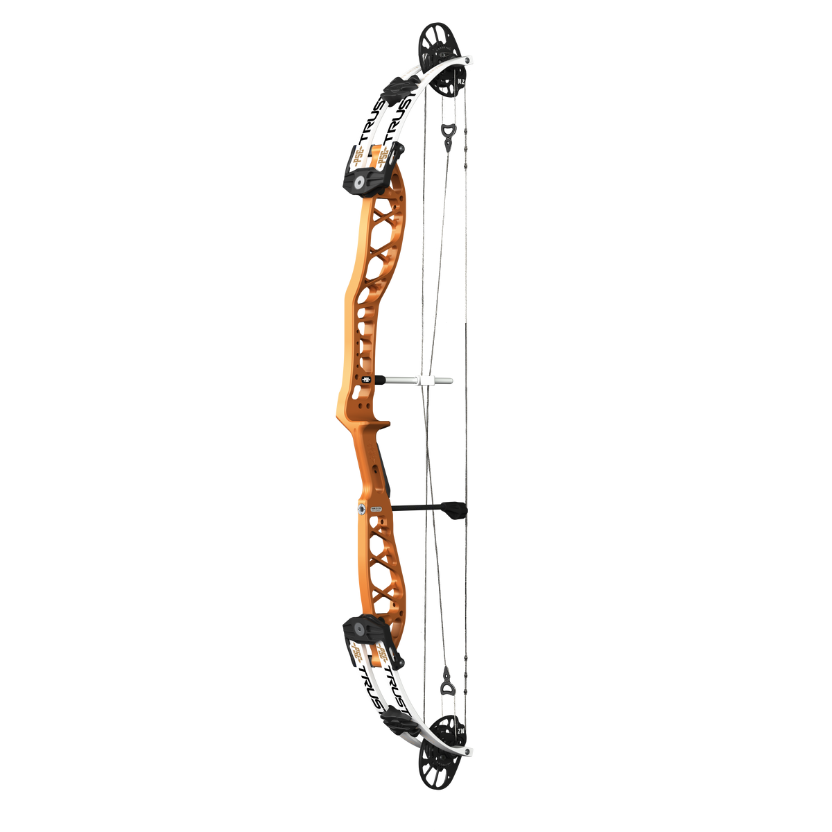 PSE Supra X Trust 40 M2 target compound bow, Tequila Sunrise riser, 45-degree view