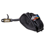 T.R.U. Ball Bandit release aid, Tactical Bowhunting Green head with black leather buckle strap, buckle side view