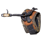 T.R.U. Ball Bandit release aid, Tactical Bowhunting Green head with camo Velcro strap, strap and T-connector view