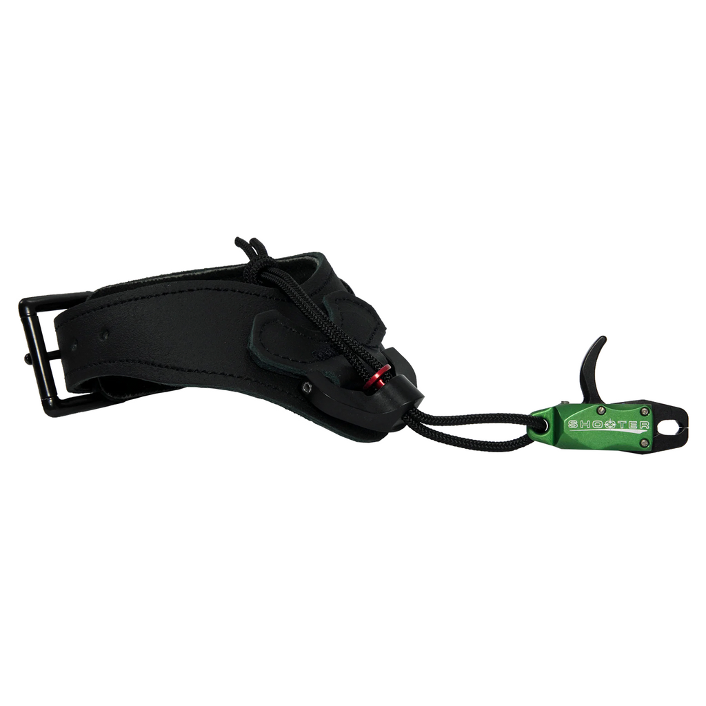 T.R.U. Ball Shooter release aid, Green head with black leather buckle strap