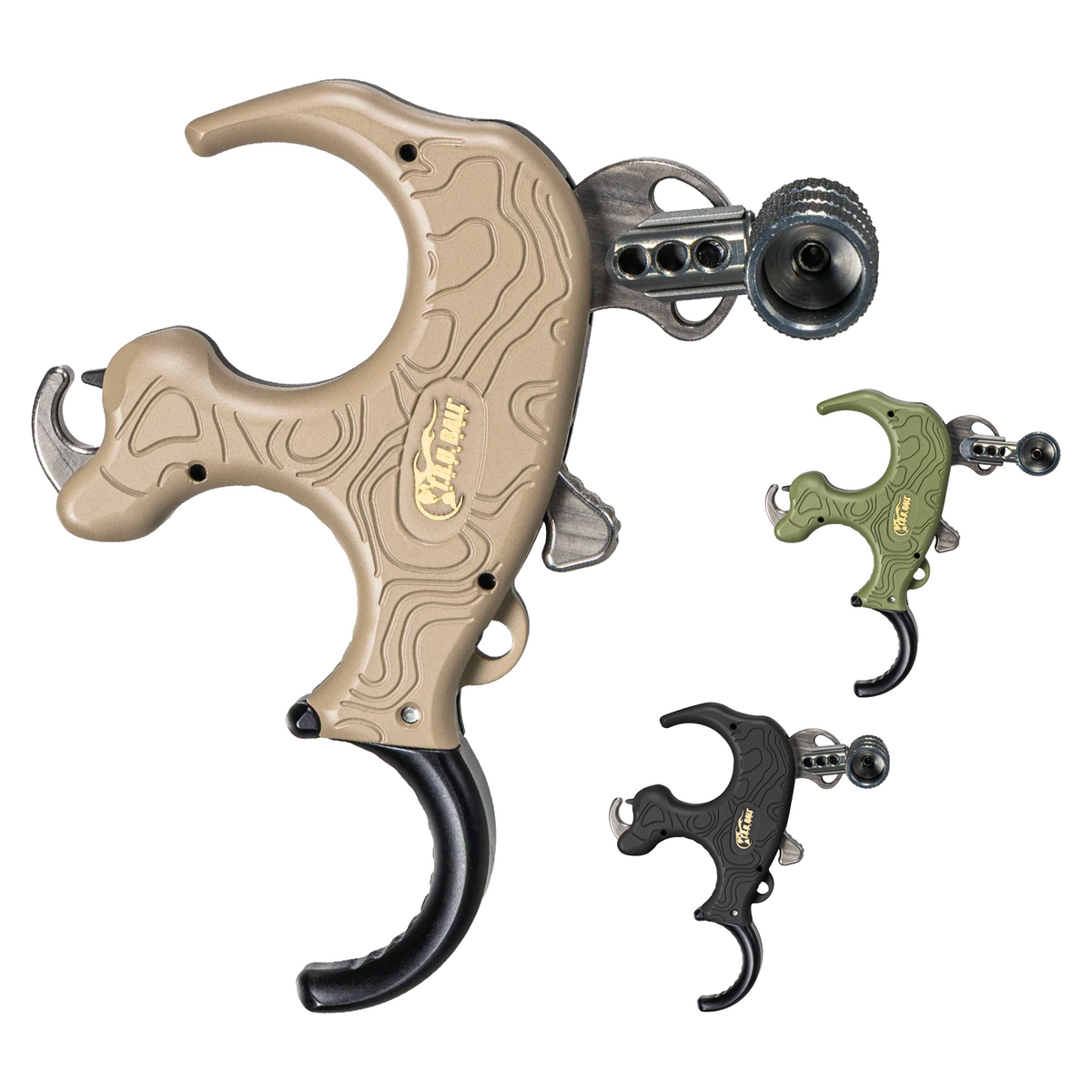T.R.U. Ball RidgePoint Pro Flex CK thumb release, all three Cerakote colours: Terrain, Evergreen and Midnight
