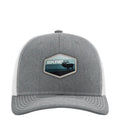 SKRE Trucker Blue Elk Patch Hat, heather grey and white