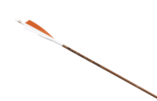 Victory Bamboo Trad, feather-fletched carbon arrow on white