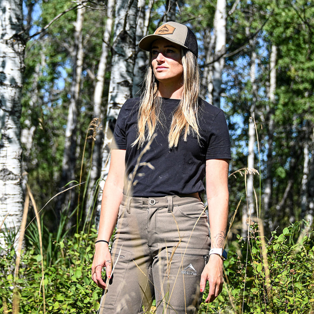 SKRE Womens Hardscrabble Pants worn on a backcountry hike