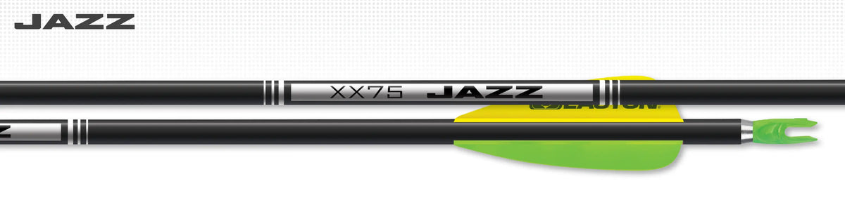 Easton XX75 Jazz arrows, black shaft with fletched detail