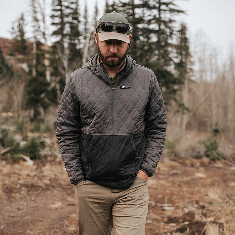 Stone Glacier Arrow Peak Pullover, Obsidian, worn in the field