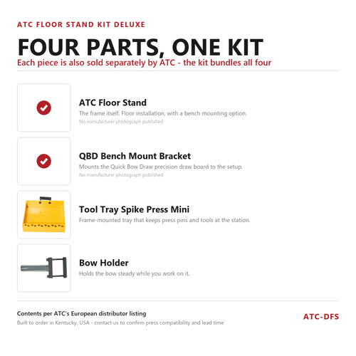ATC Floor Stand Kit Deluxe - the four components explained, each also sold separately by ATC