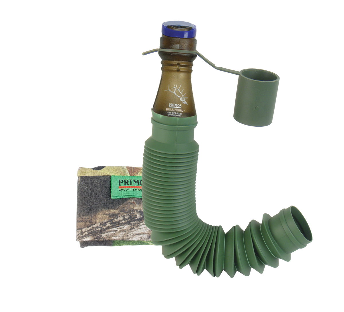 Primos Bull Horn Elk Call with expandable hose and camo sleeve