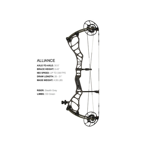 Bowtech Alliance, Stealth Grey finish, limbs shown in OD Green
