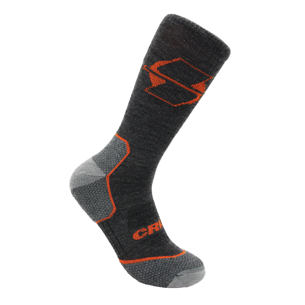 Crispi San Juan lightweight merino crew sock in charcoal with orange logo